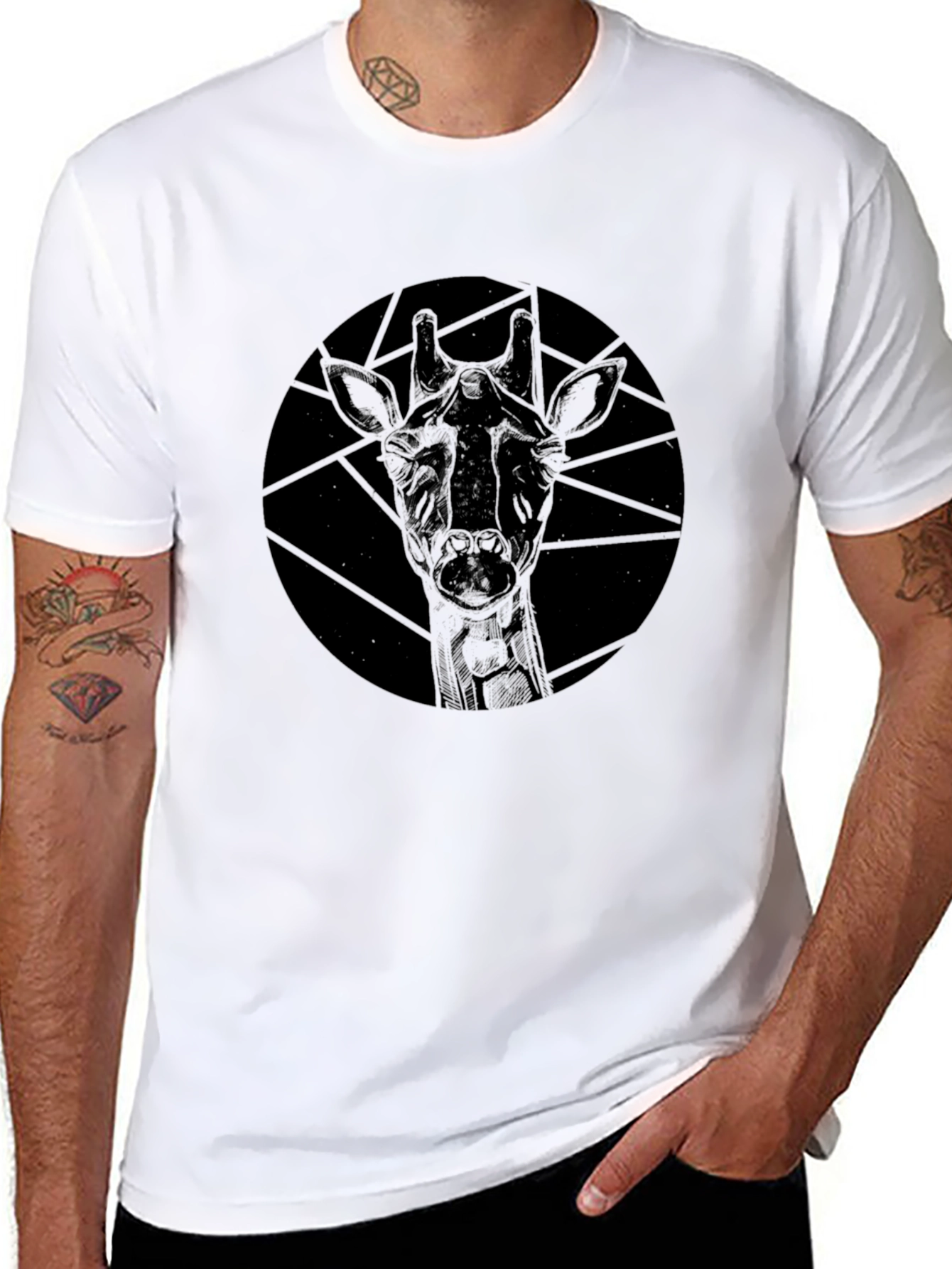 Geometric Giraffe Graphic Black T-Shirt