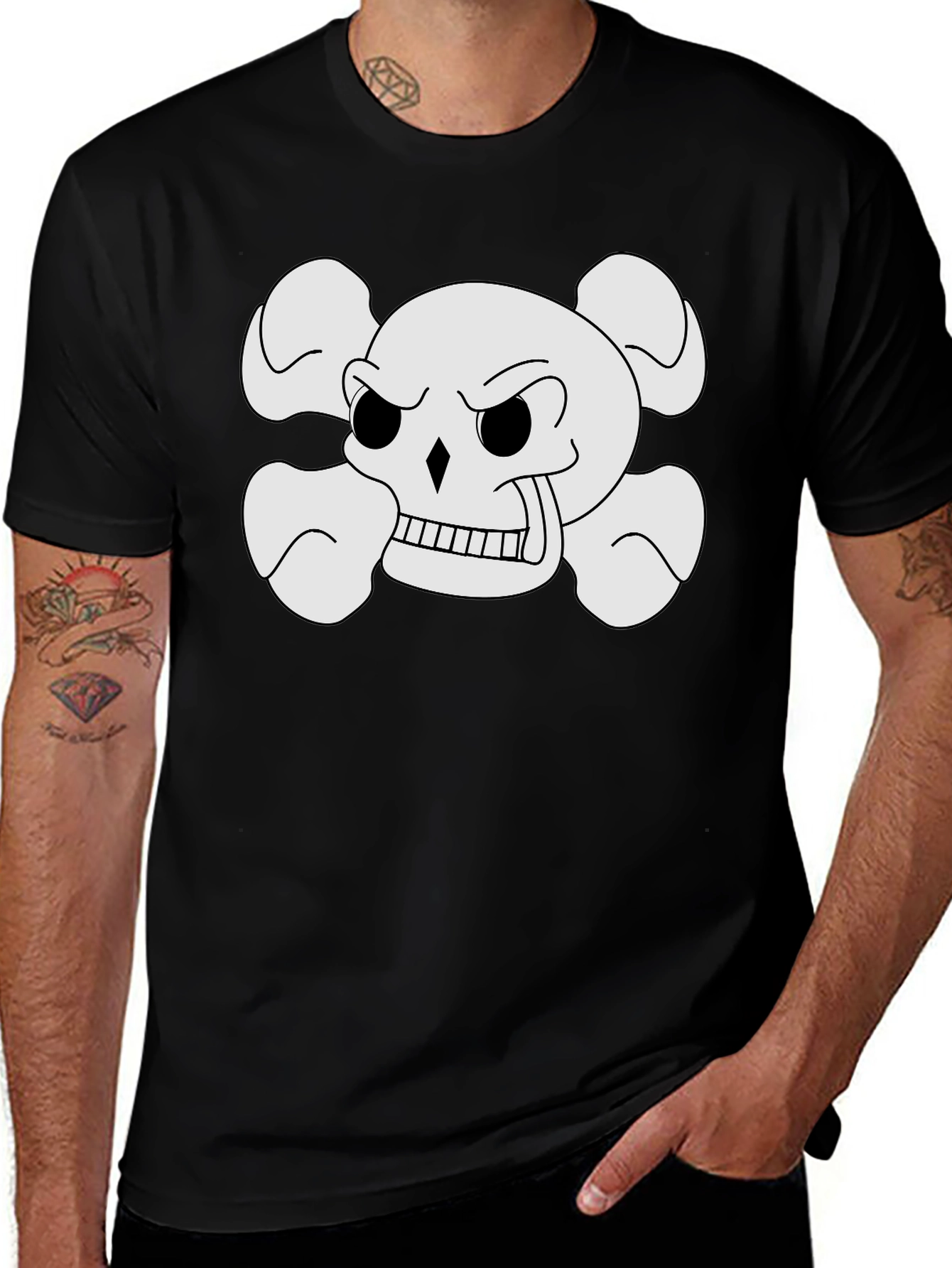 Skull and Crossbones Graphic Tee - Black