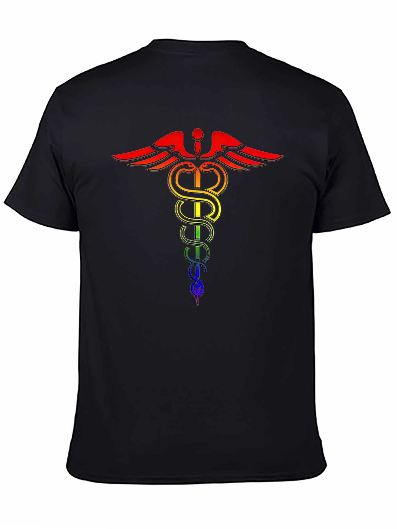 Rainbow Caduceus Black T-Shirt - LGBTQ+ Pride Medical Symbol