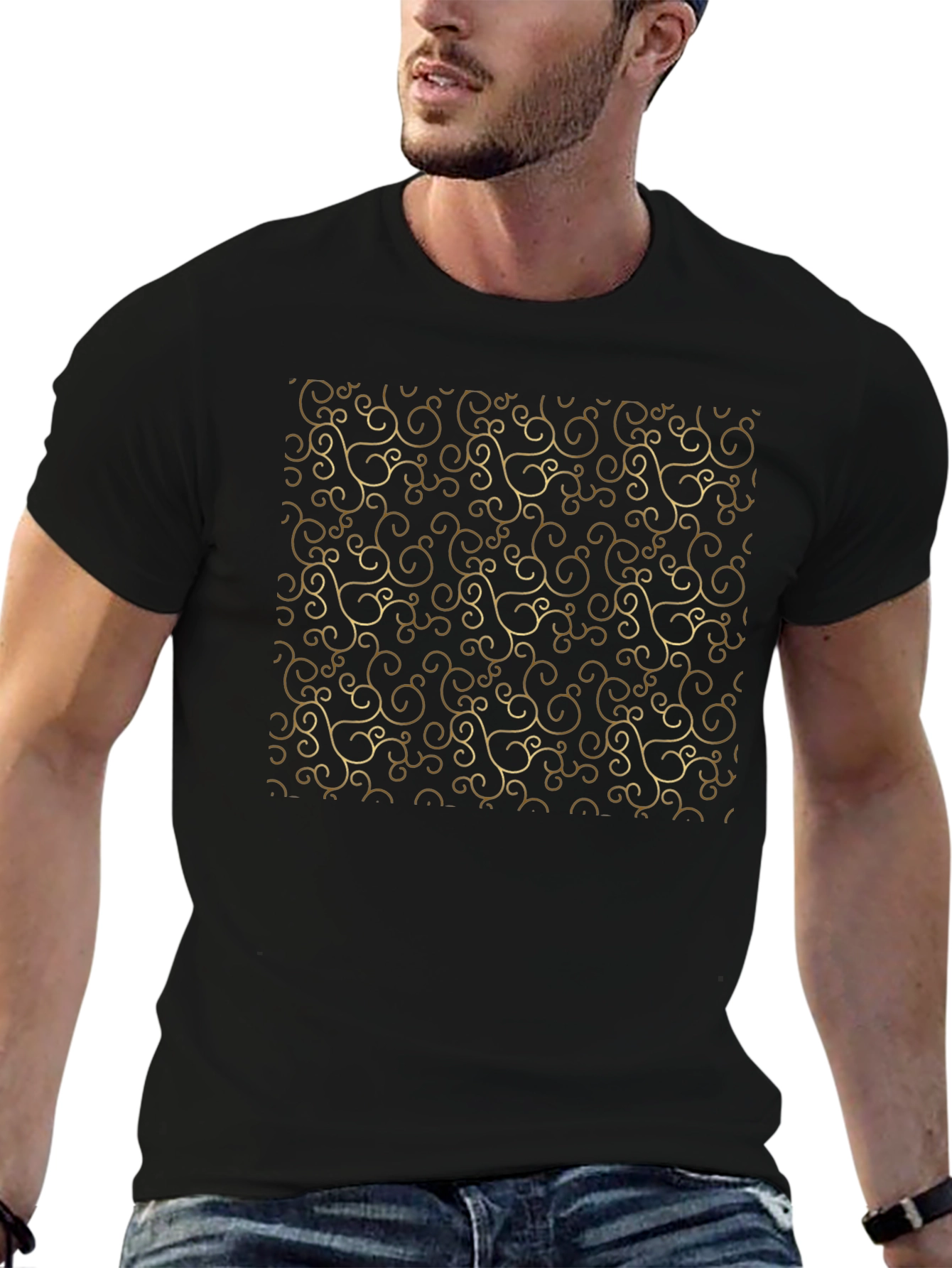Elegant Swirl Pattern Black Tee