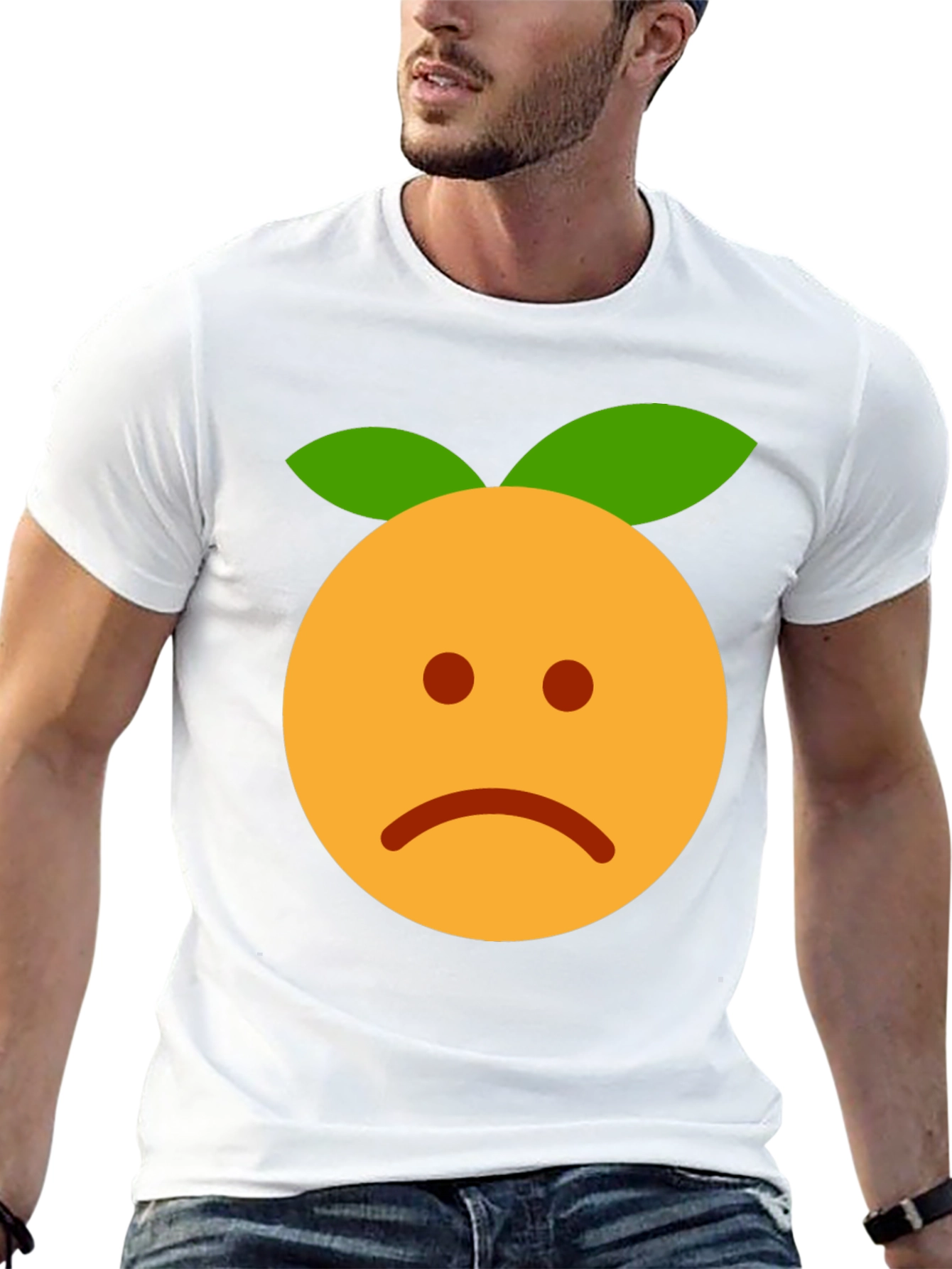 Sad Orange Emoji Graphic Black T-Shirt