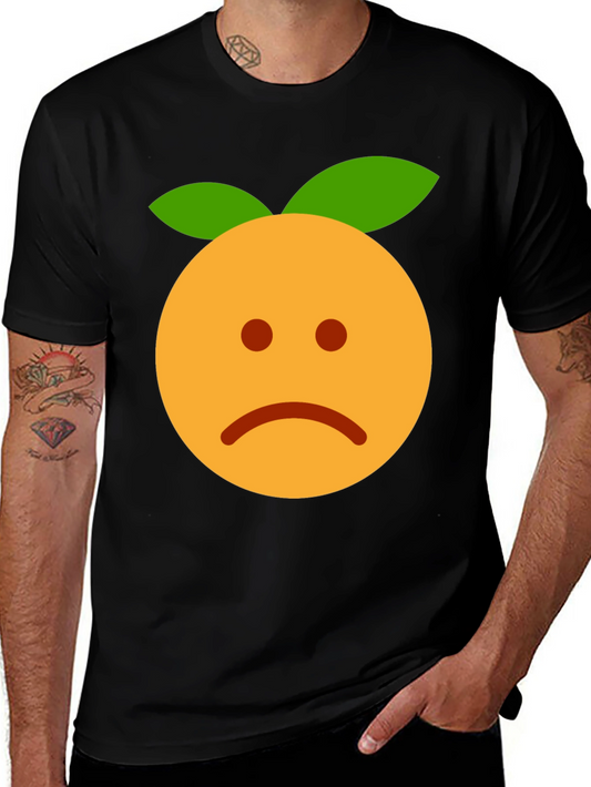 Sad Orange Emoji Graphic Black T-Shirt