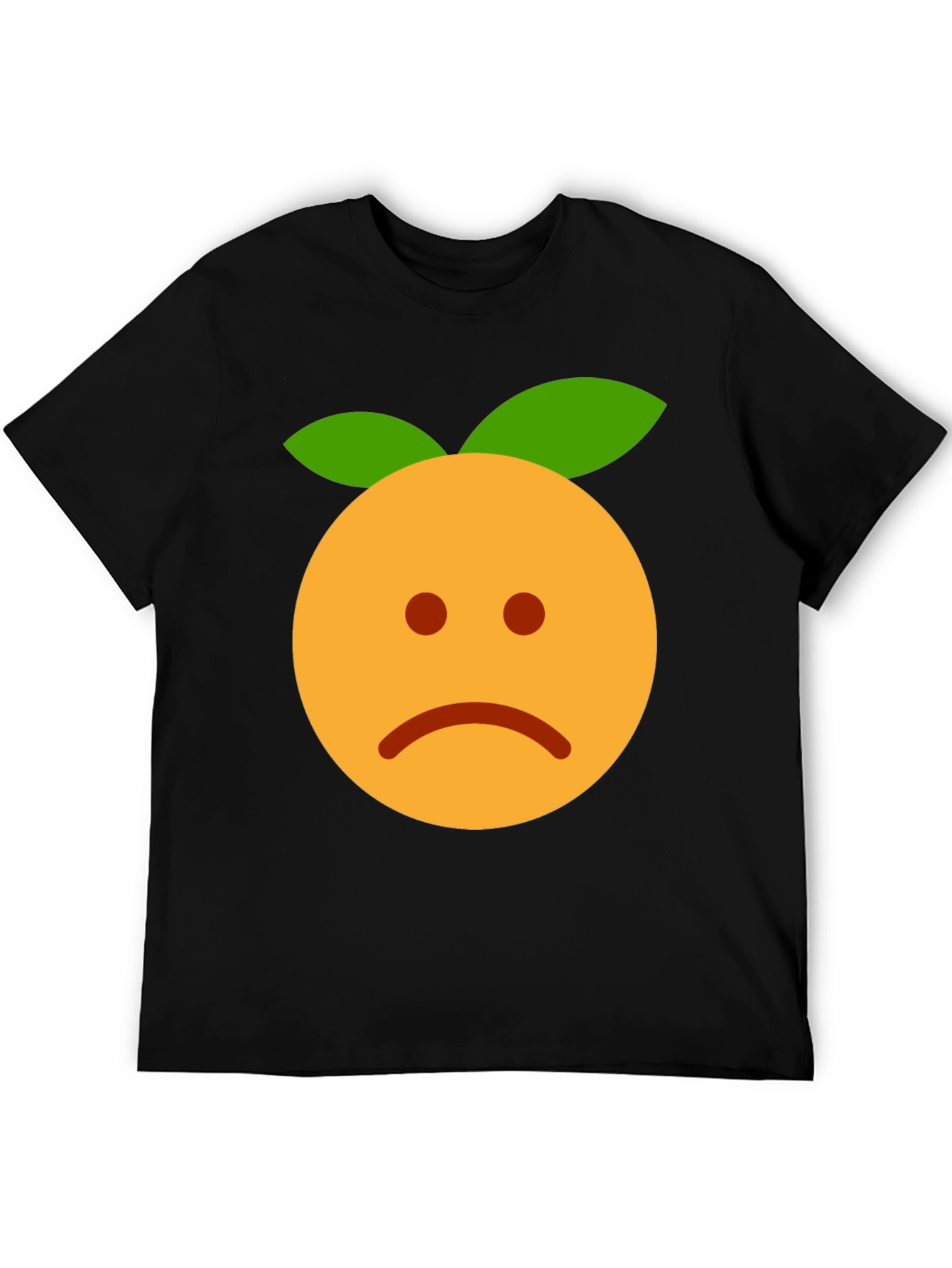 Sad Orange Emoji Graphic Black T-Shirt