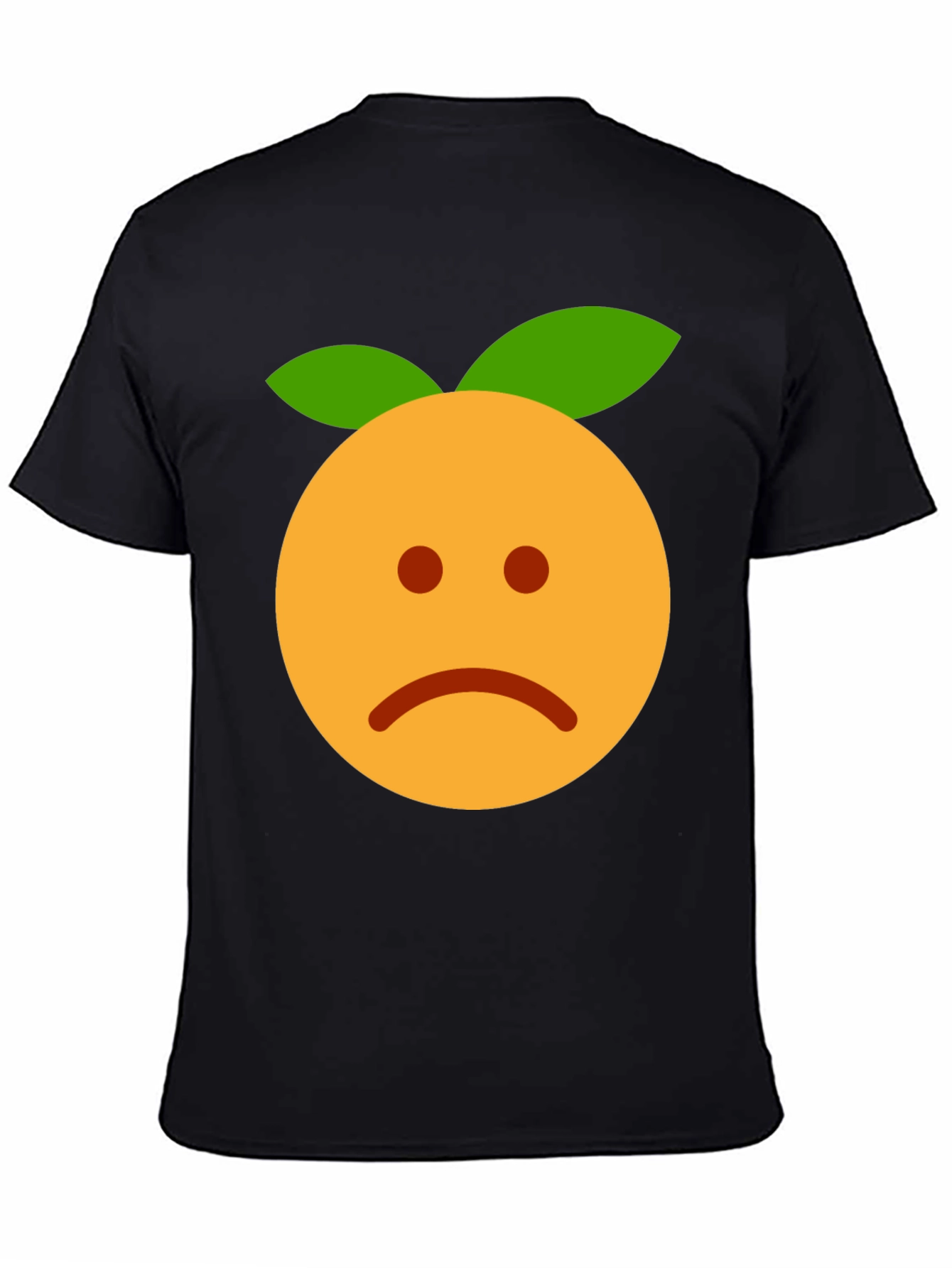 Sad Orange Emoji Graphic Black T-Shirt