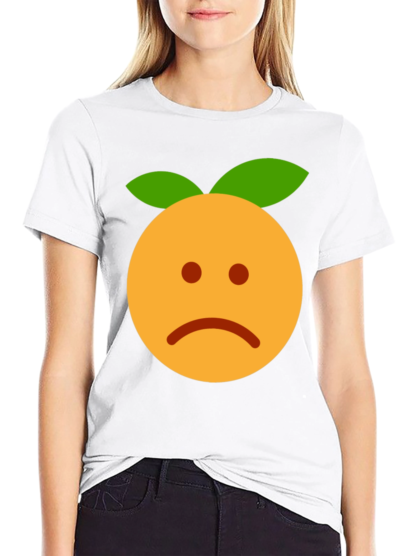 Sad Orange Emoji Graphic Black T-Shirt