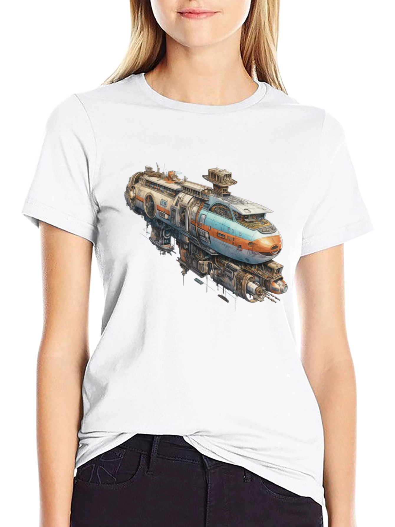 Futuristic Train Graphic Tee - Sci-Fi Style
