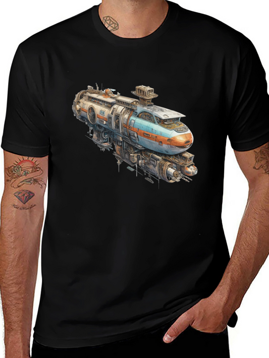 Futuristic Train Graphic Tee - Sci-Fi Style