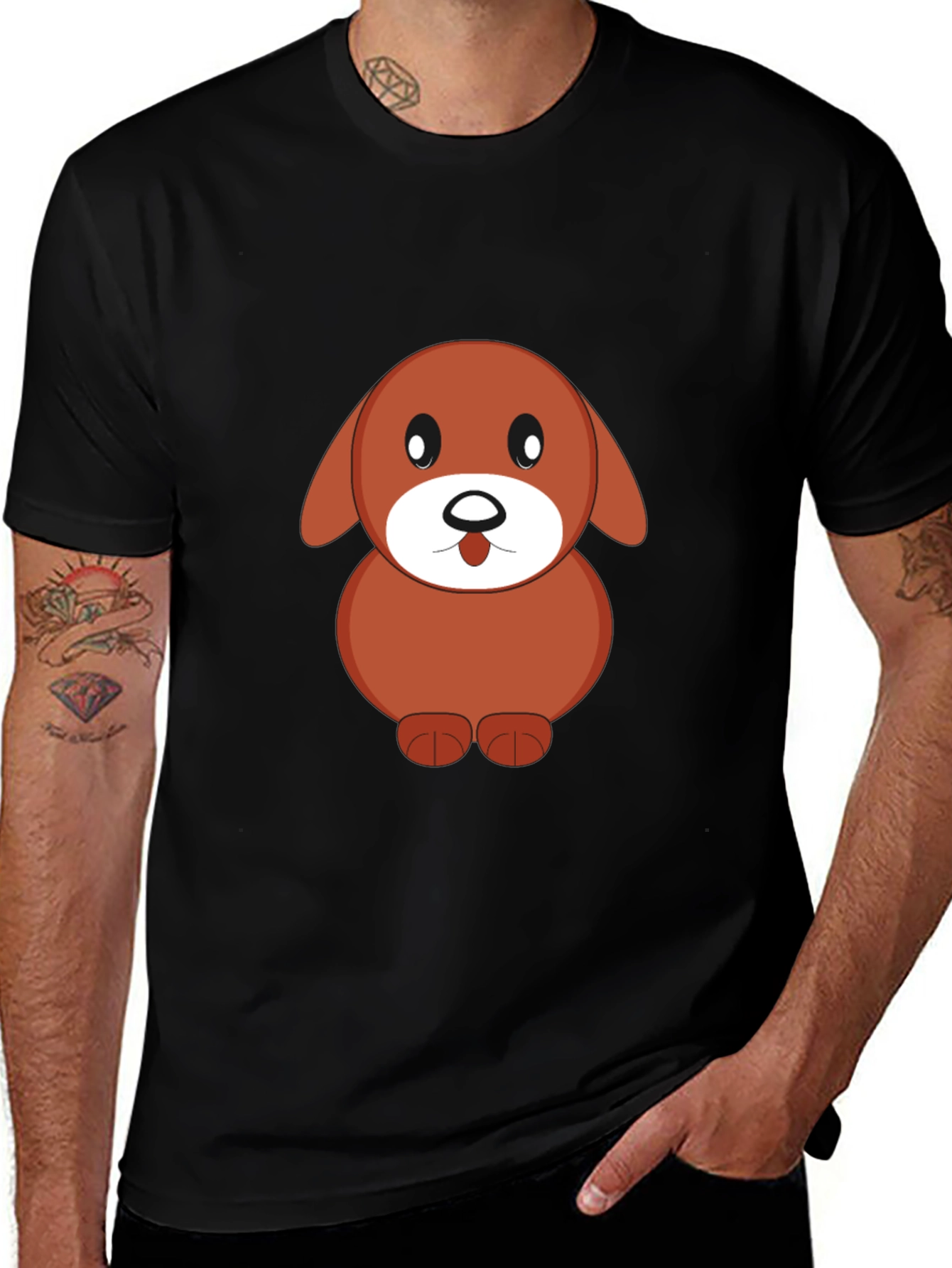 Cartoon Dog Black T-Shirt