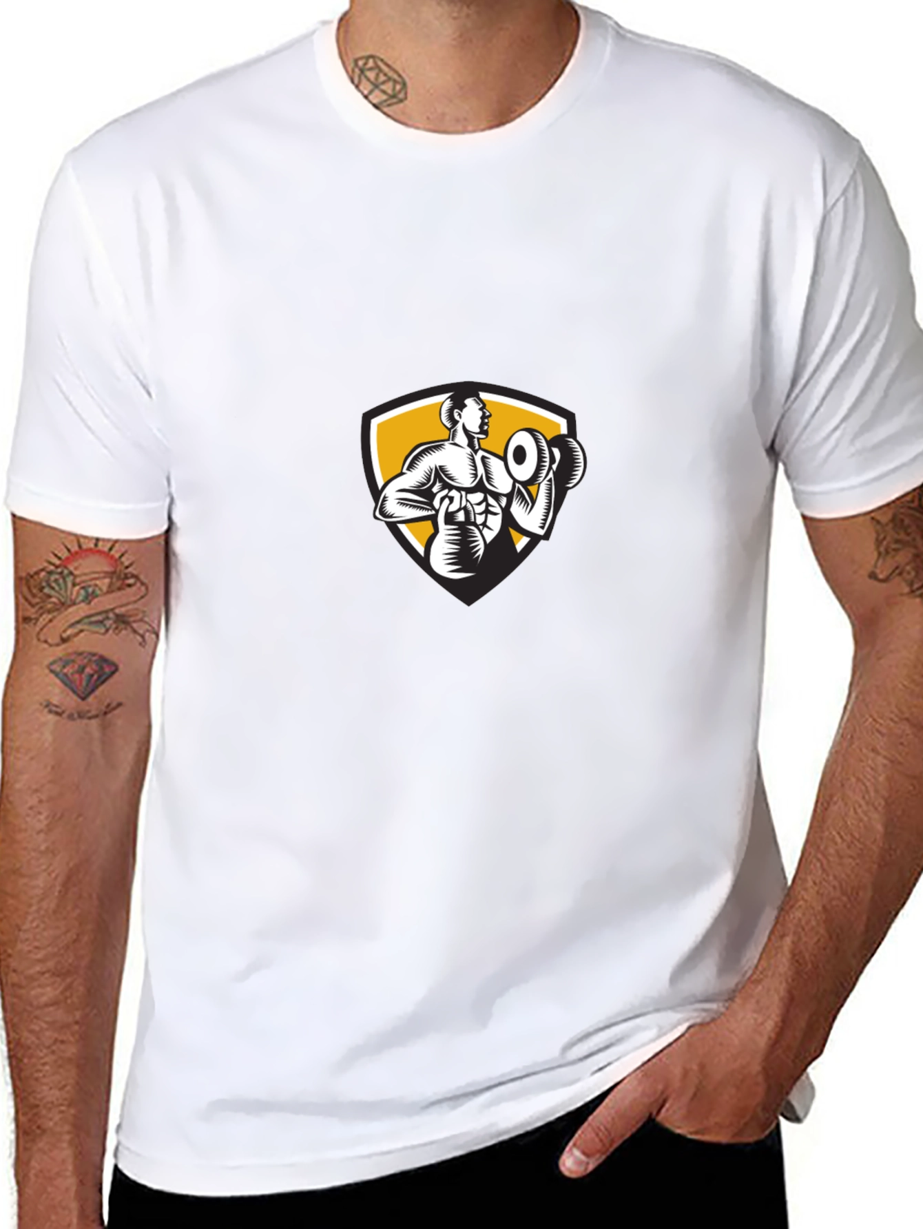 Mens Black T-Shirt with Weightlifter Graphic