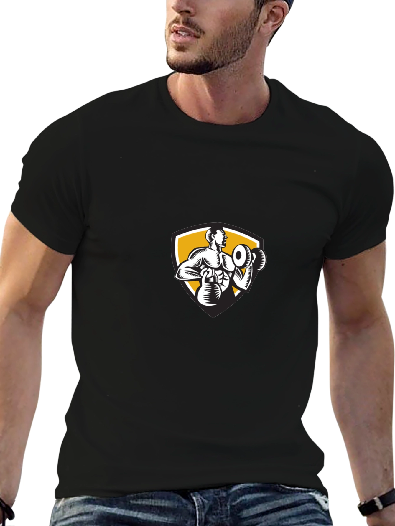 Mens Black T-Shirt with Weightlifter Graphic
