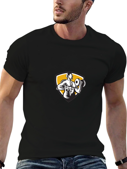 Mens Black T-Shirt with Weightlifter Graphic