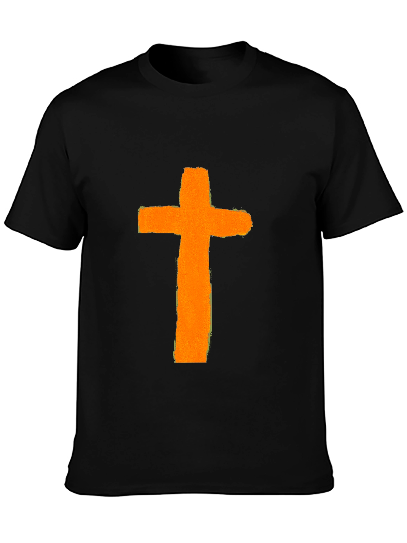 Orange Cross Graphic Print Black T-Shirt