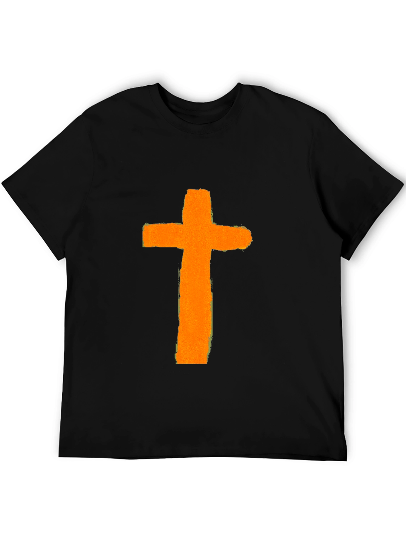 Orange Cross Graphic Print Black T-Shirt