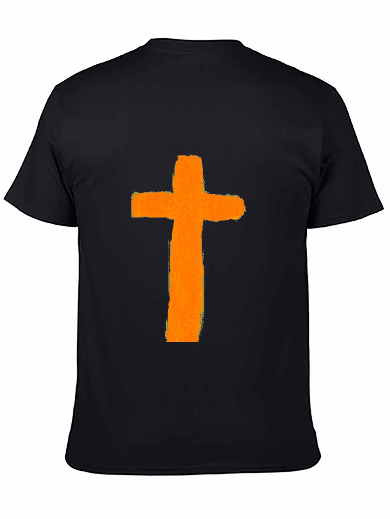 Orange Cross Graphic Print Black T-Shirt