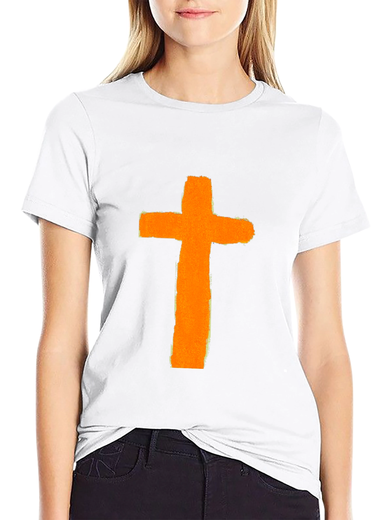 Orange Cross Graphic Print Black T-Shirt