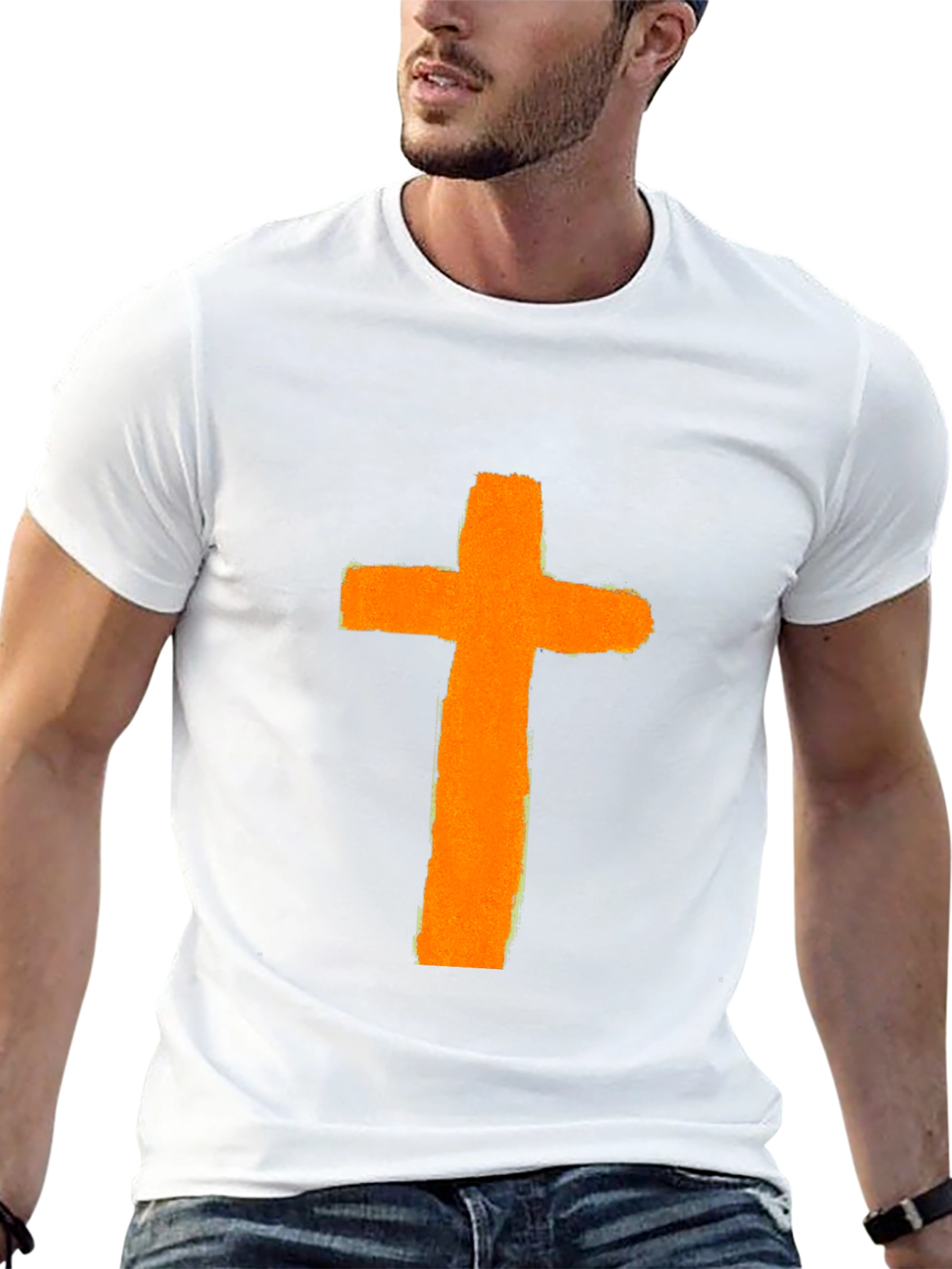 Orange Cross Graphic Print Black T-Shirt
