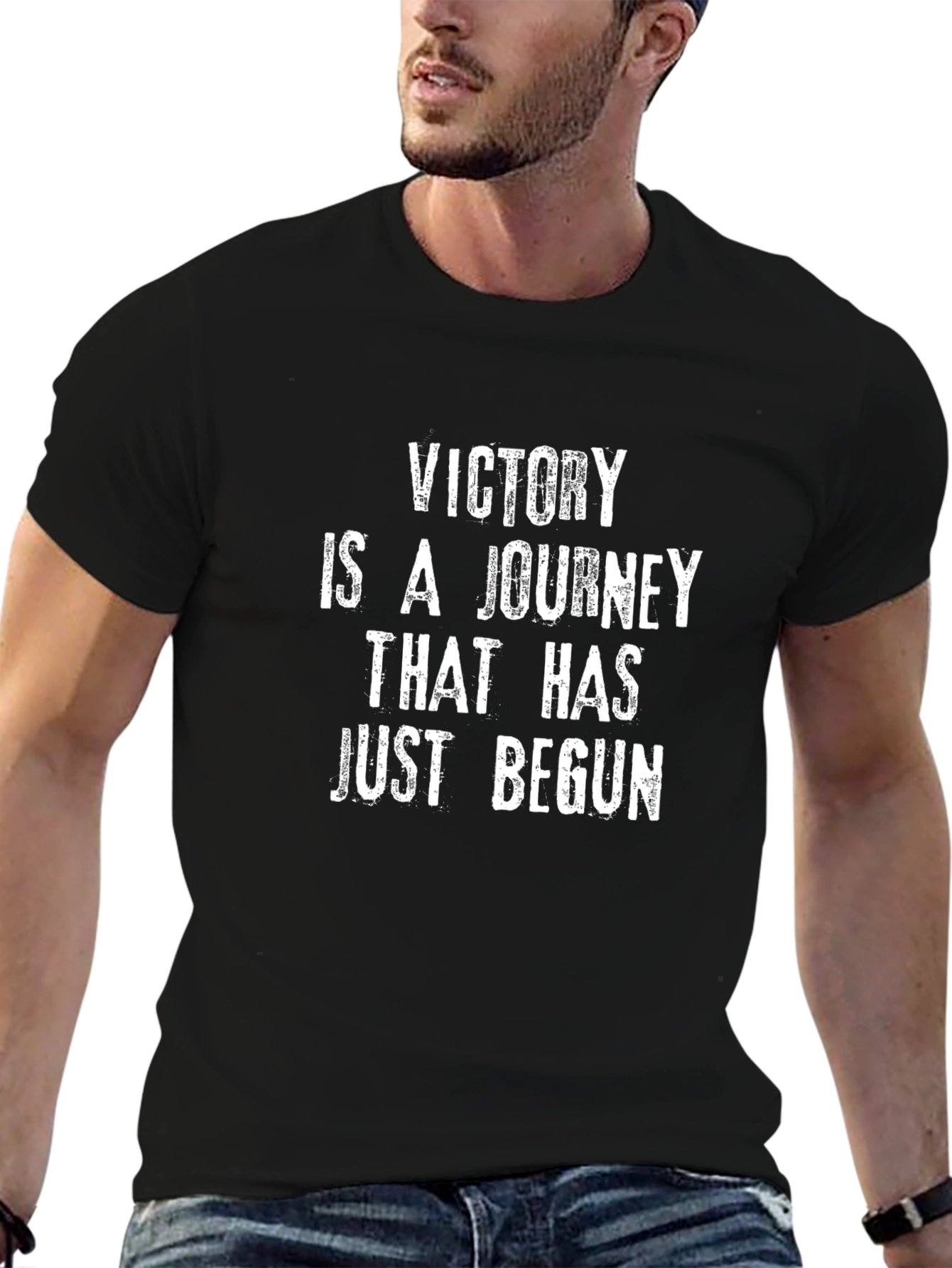 Victory Journey Graphic Tee - Black Cotton T-Shirt