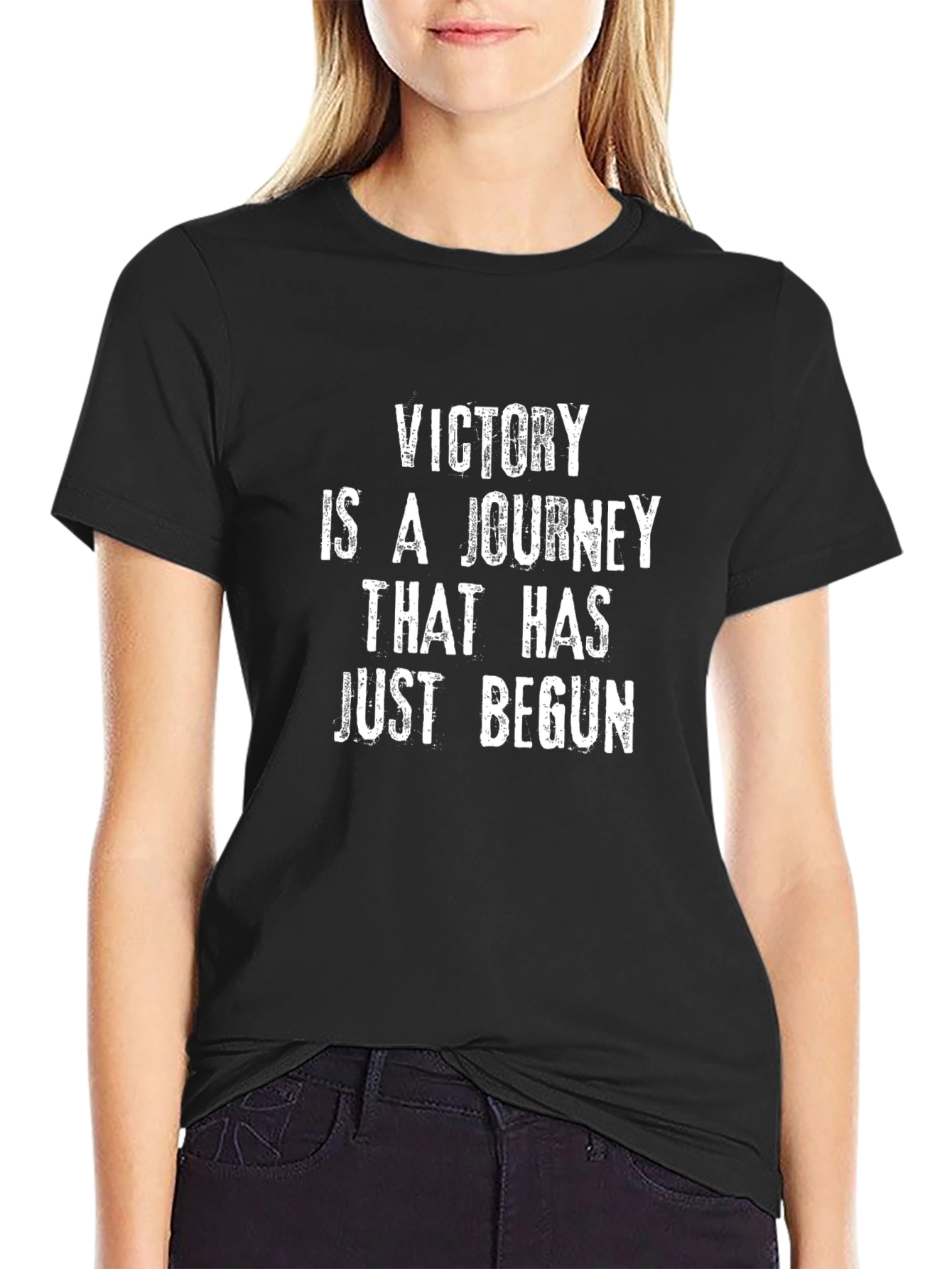 Victory Journey Graphic Tee - Black Cotton T-Shirt