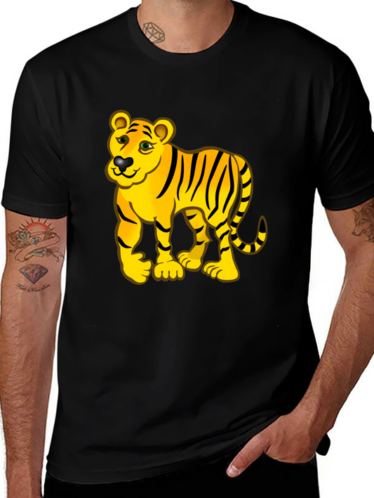Cartoon Tiger Graphic Black Tee Shirt