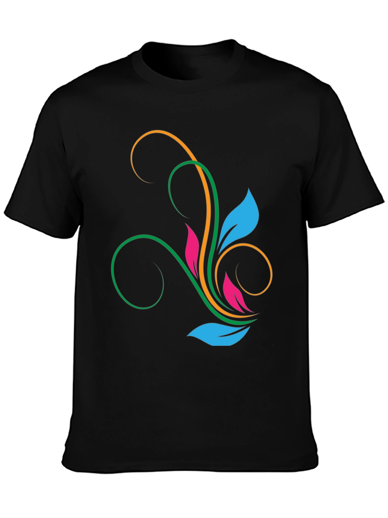 Stylish Black T-Shirt with Floral Swirl Design