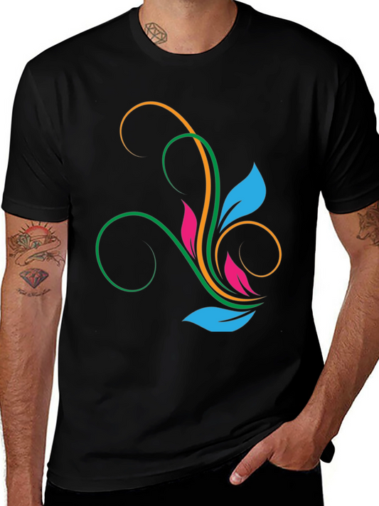 Stylish Black T-Shirt with Floral Swirl Design