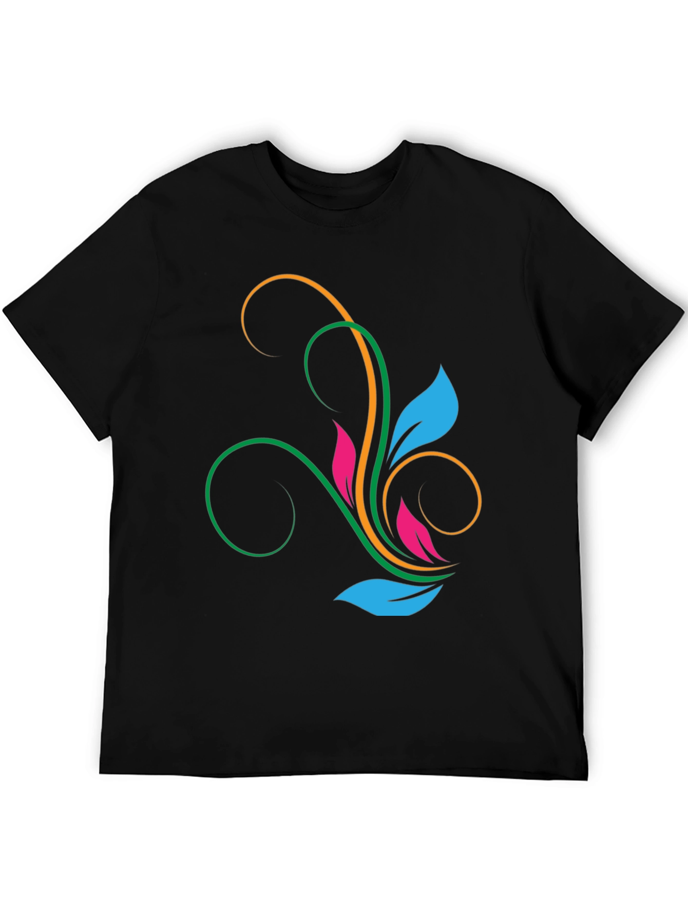 Stylish Black T-Shirt with Floral Swirl Design
