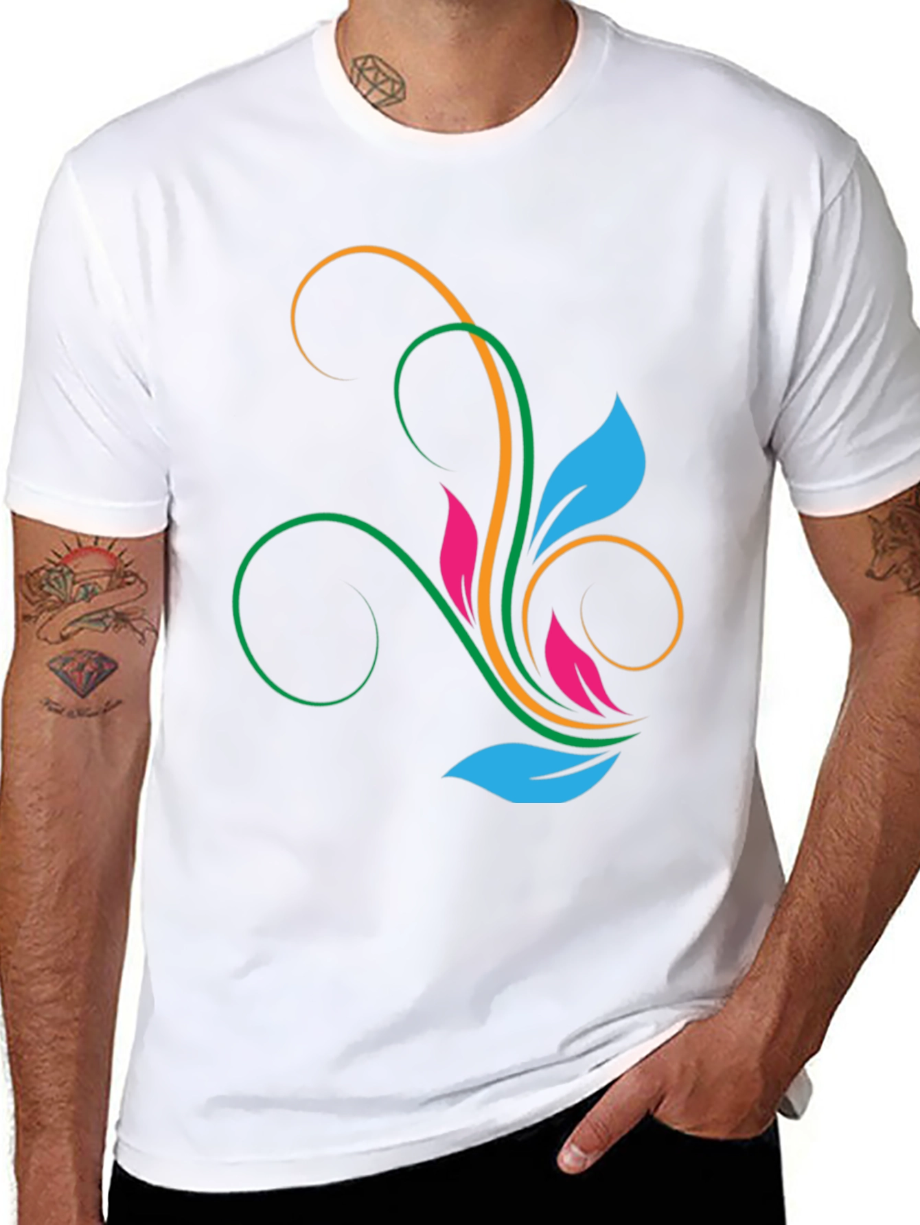 Stylish Black T-Shirt with Floral Swirl Design