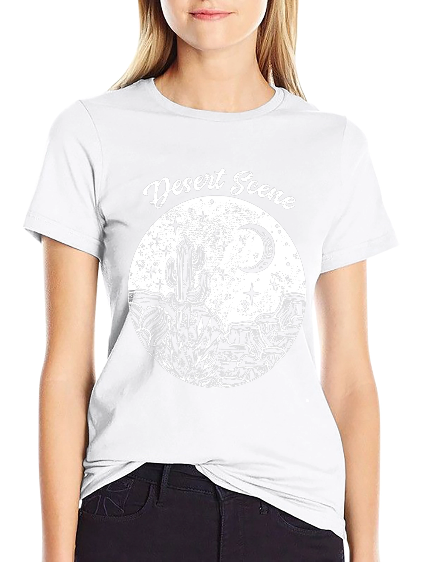 Desert Scene Graphic Tee - Black Cotton T-Shirt