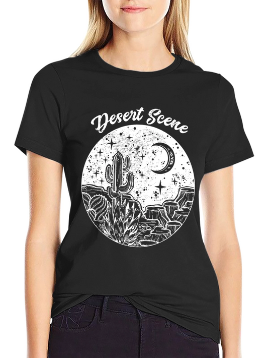 Desert Scene Graphic Tee - Black Cotton T-Shirt