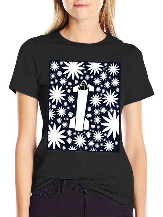 Starship Launch T-Shirt - Floral Space Design
