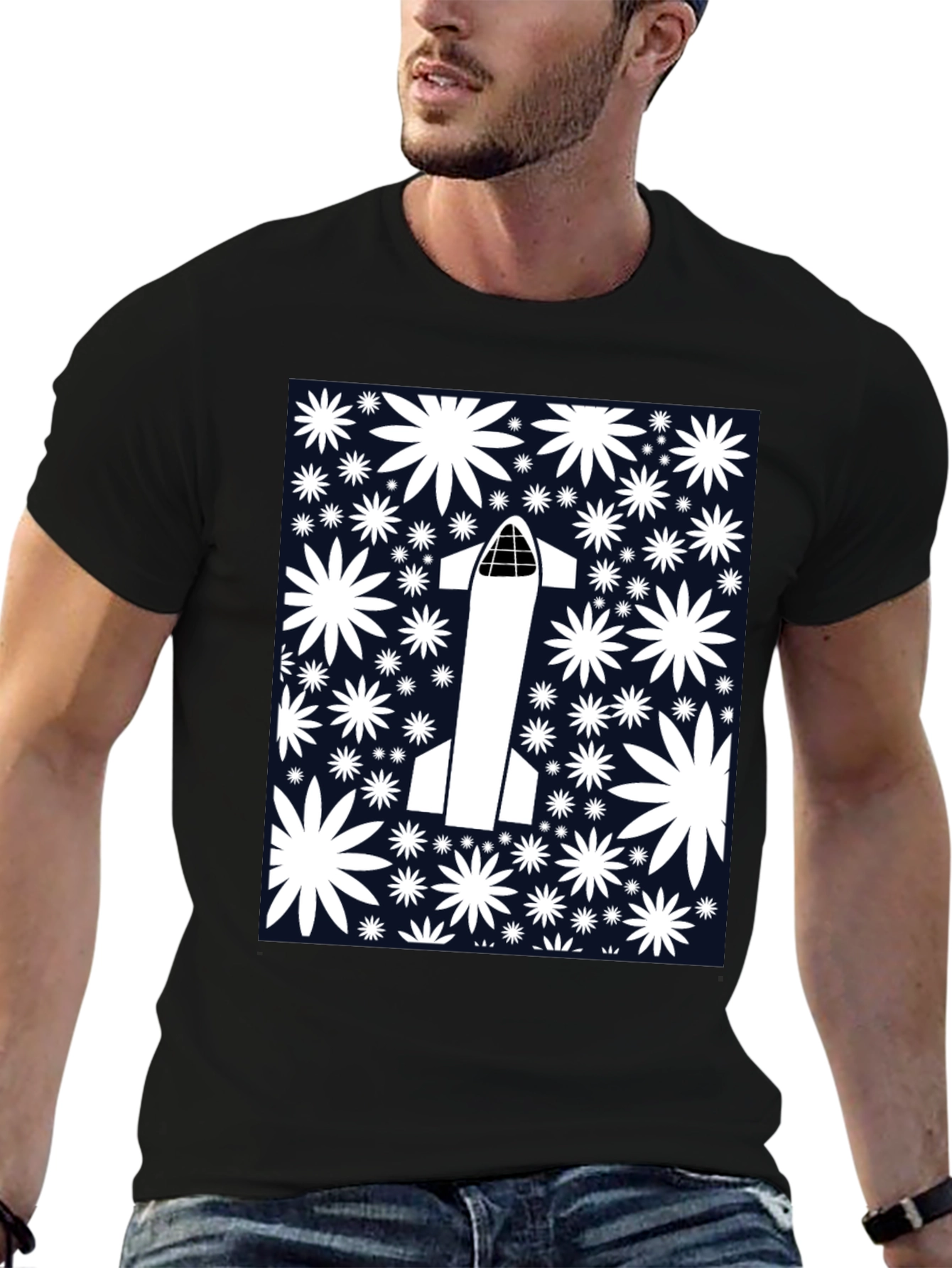 Starship Launch T-Shirt - Floral Space Design