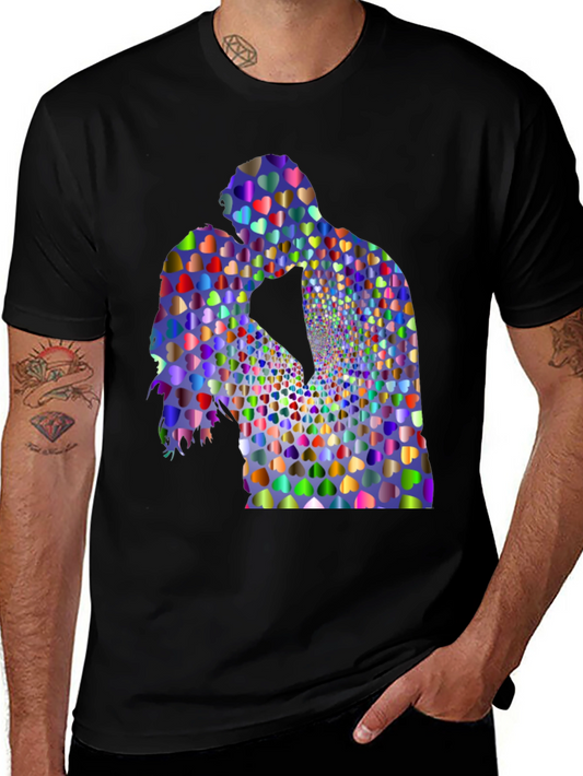 Heart Kissing Couple Graphic Black Tee