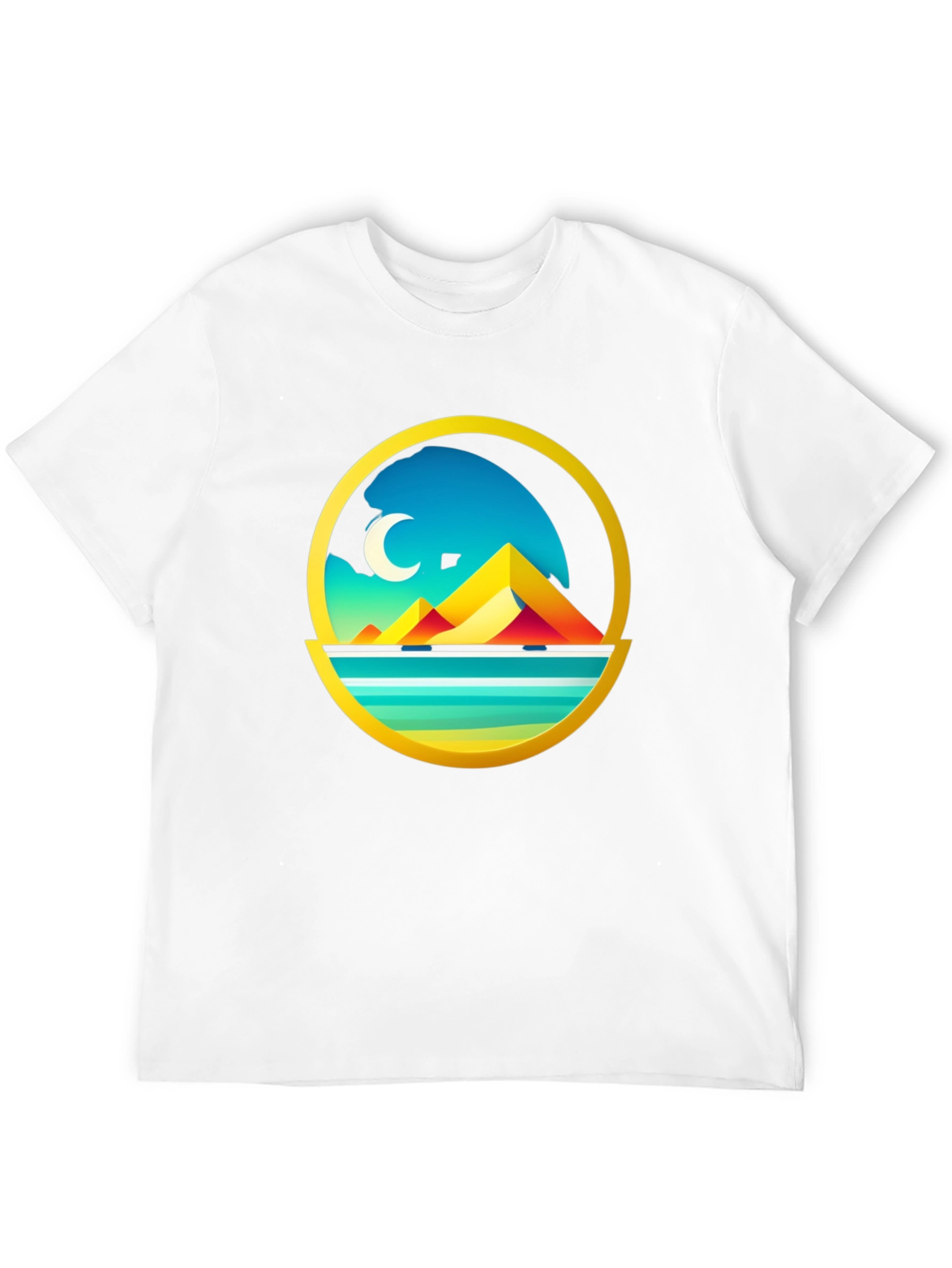 Geometric Mountain Scene Graphic Tee - Black