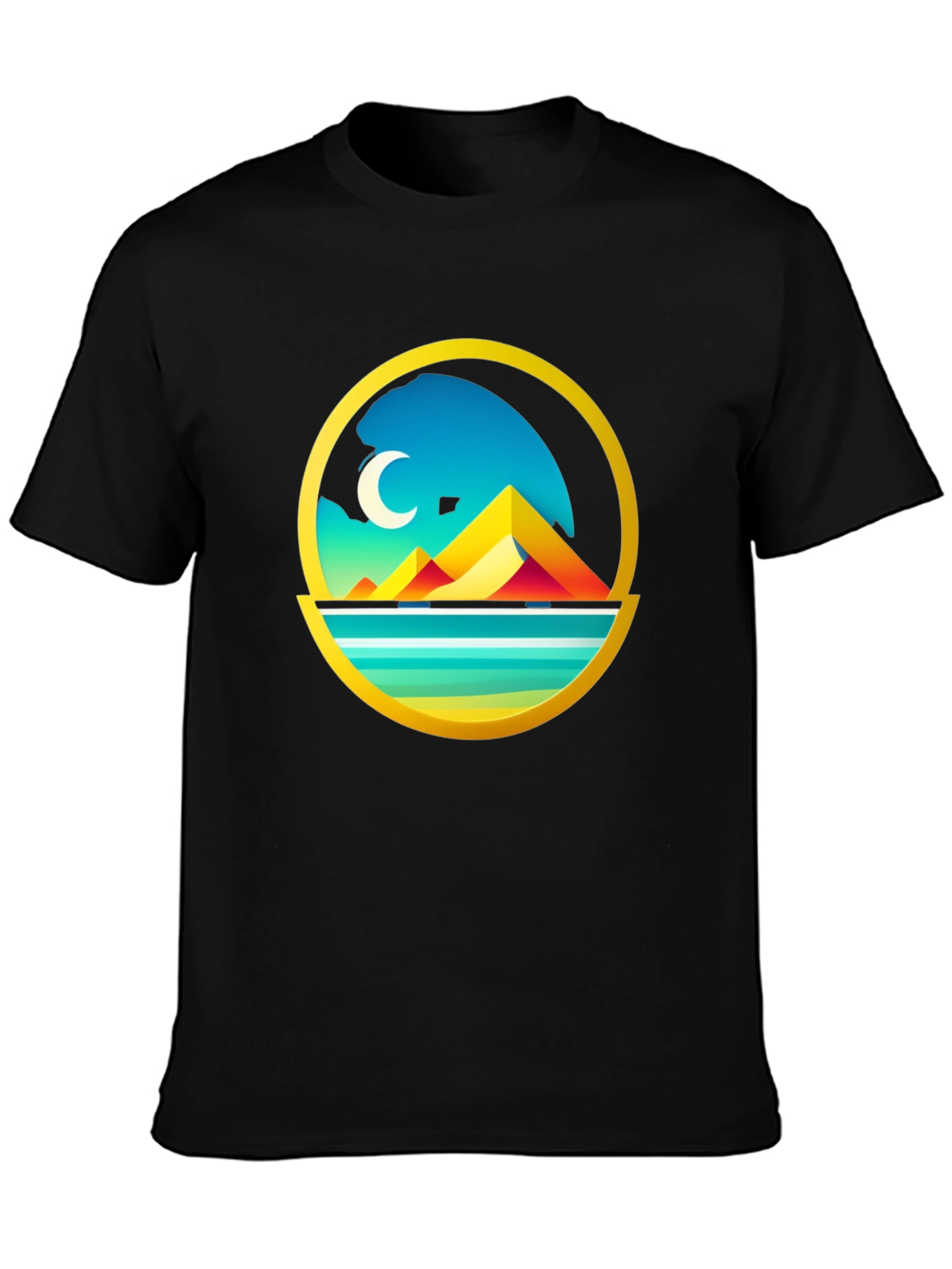 Geometric Mountain Scene Graphic Tee - Black