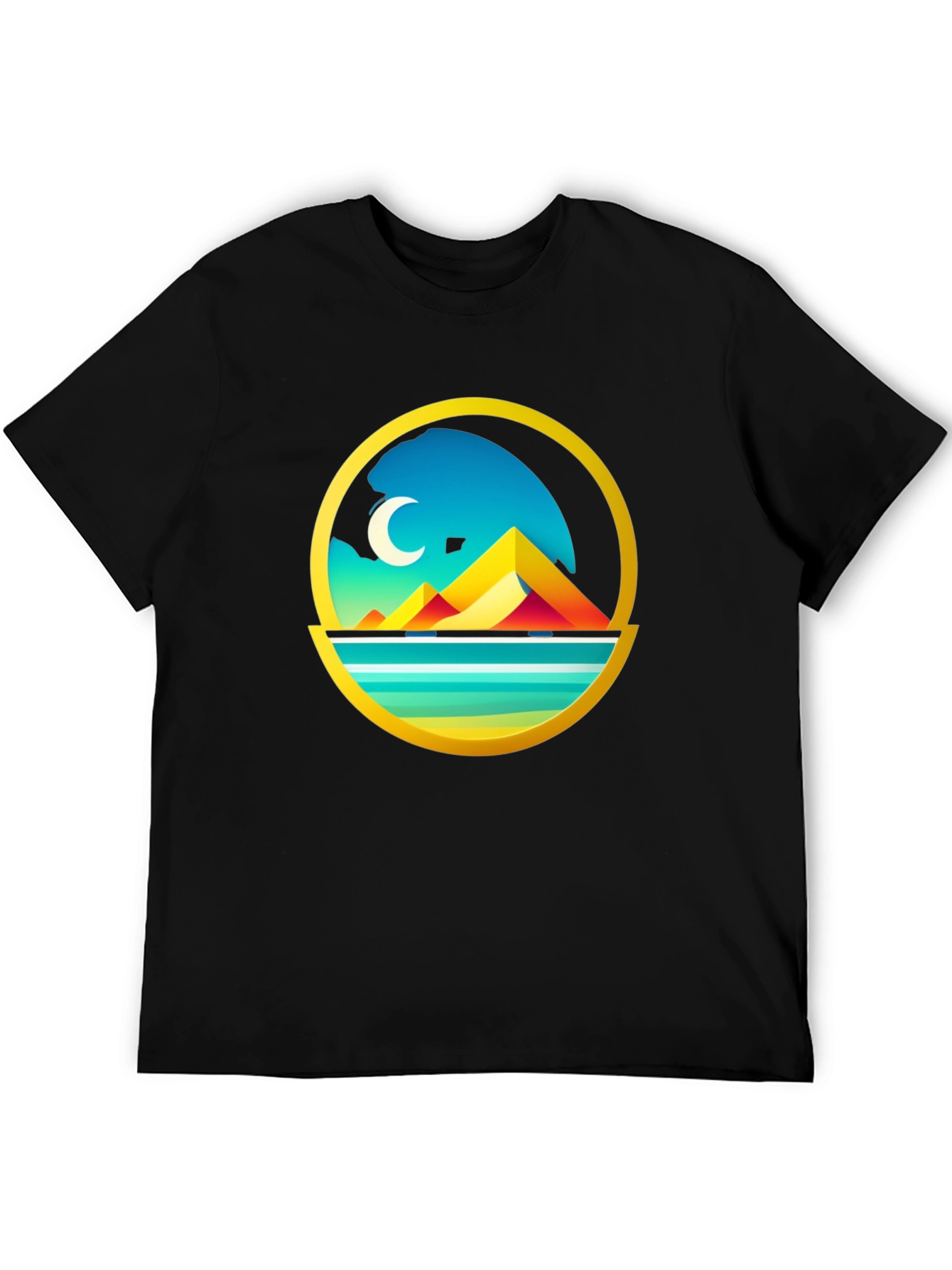 Geometric Mountain Scene Graphic Tee - Black
