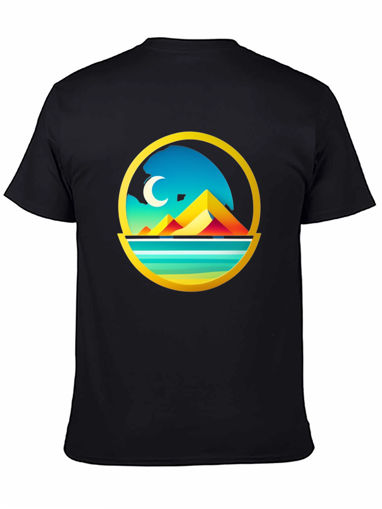 Geometric Mountain Scene Graphic Tee - Black