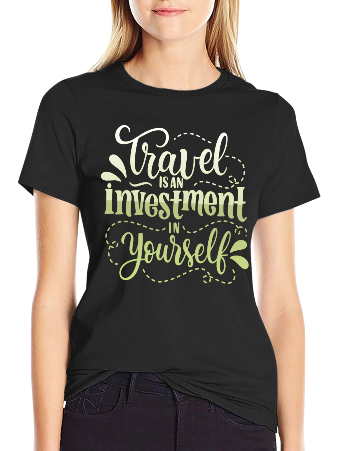 Travel Investment T-Shirt - Black Crew Neck Tee
