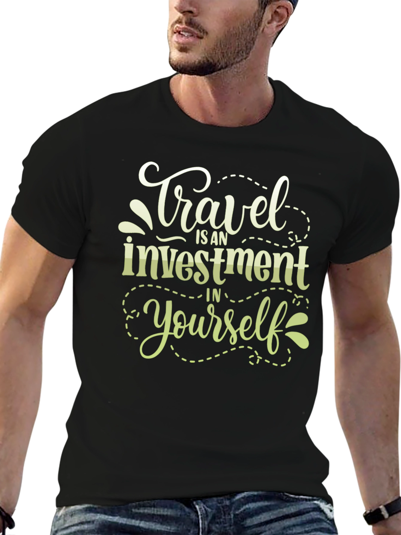 Travel Investment T-Shirt - Black Crew Neck Tee