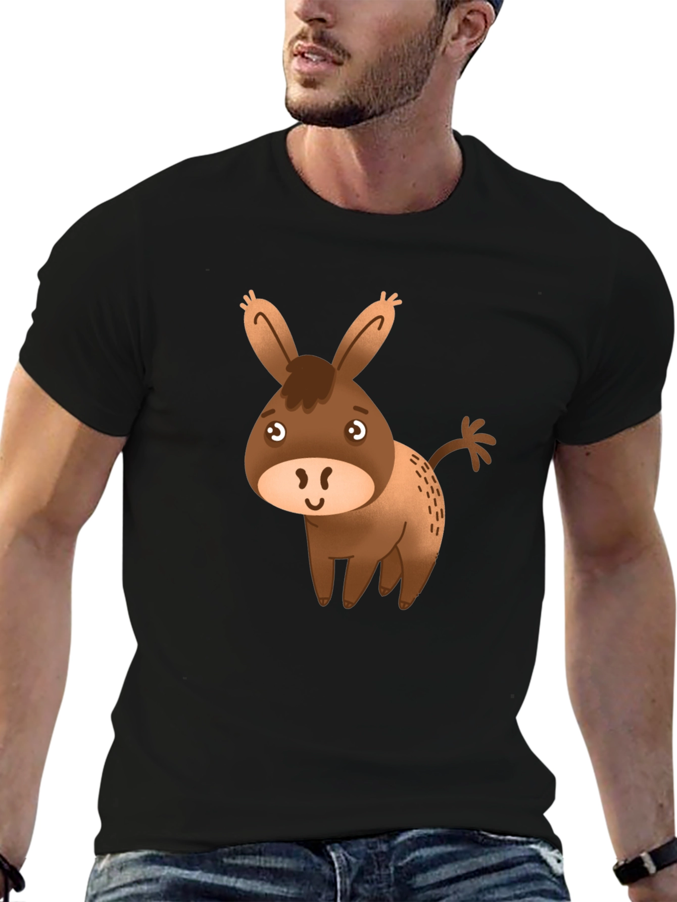 Cute Donkey Graphic Tee - Black Cotton Blend