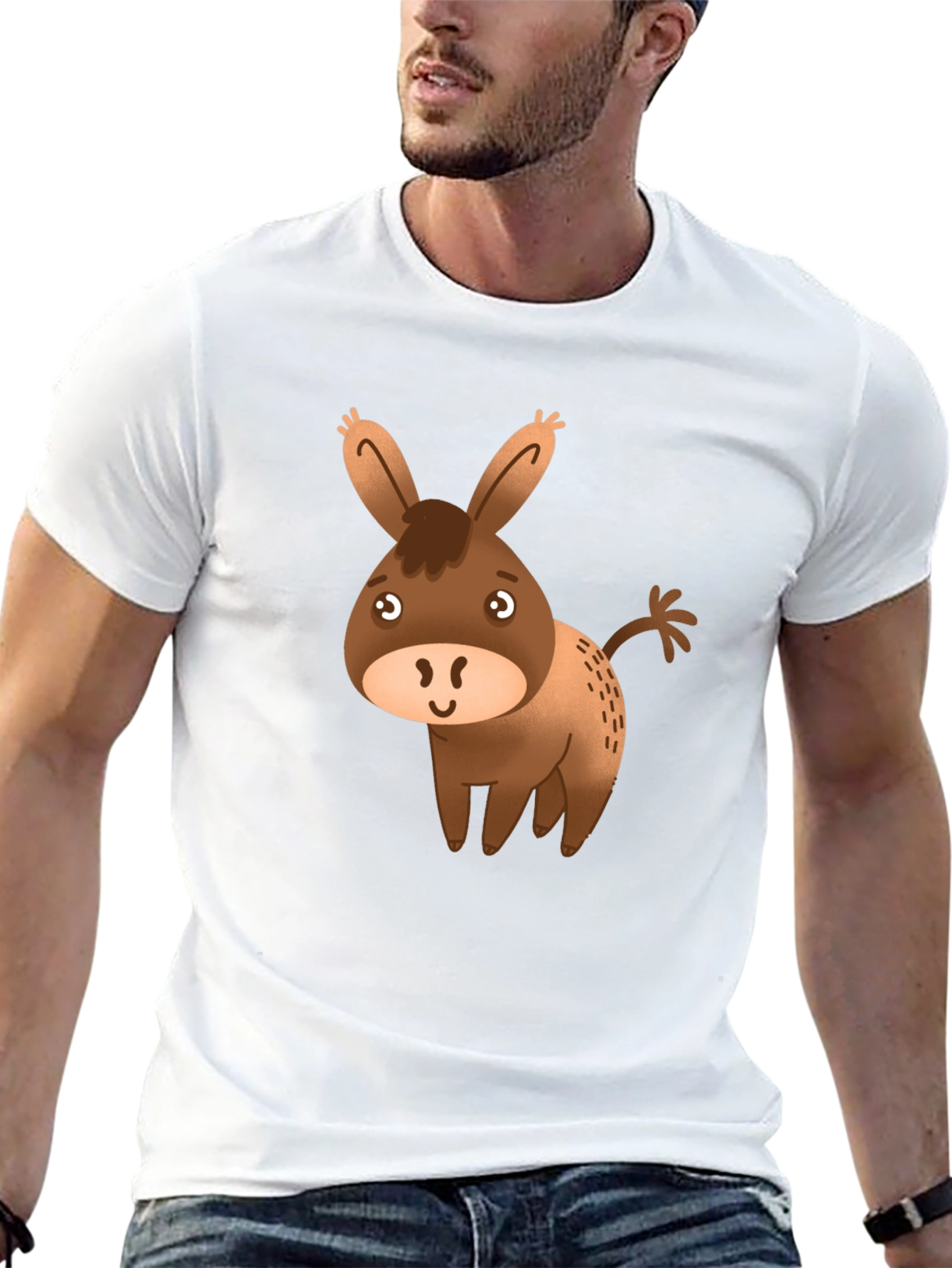 Cute Donkey Graphic Tee - Black Cotton Blend