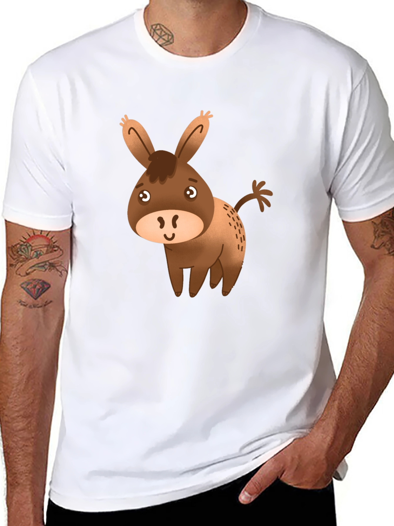 Cute Donkey Graphic Tee - Black Cotton Blend
