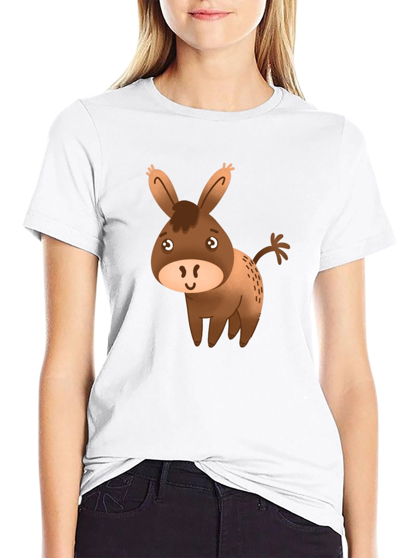 Cute Donkey Graphic Tee - Black Cotton Blend