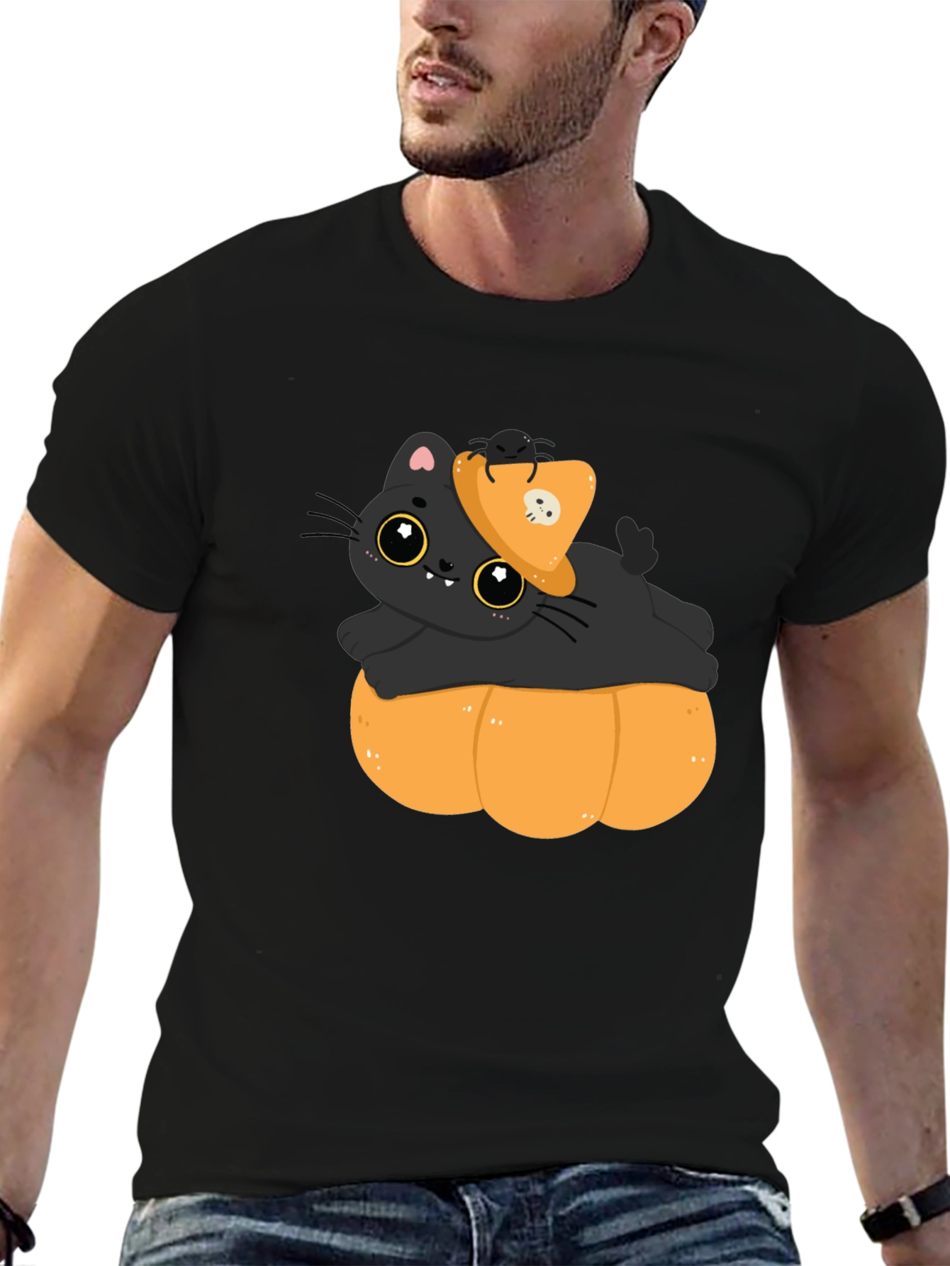 Cute Cat on Pumpkin Halloween T-Shirt