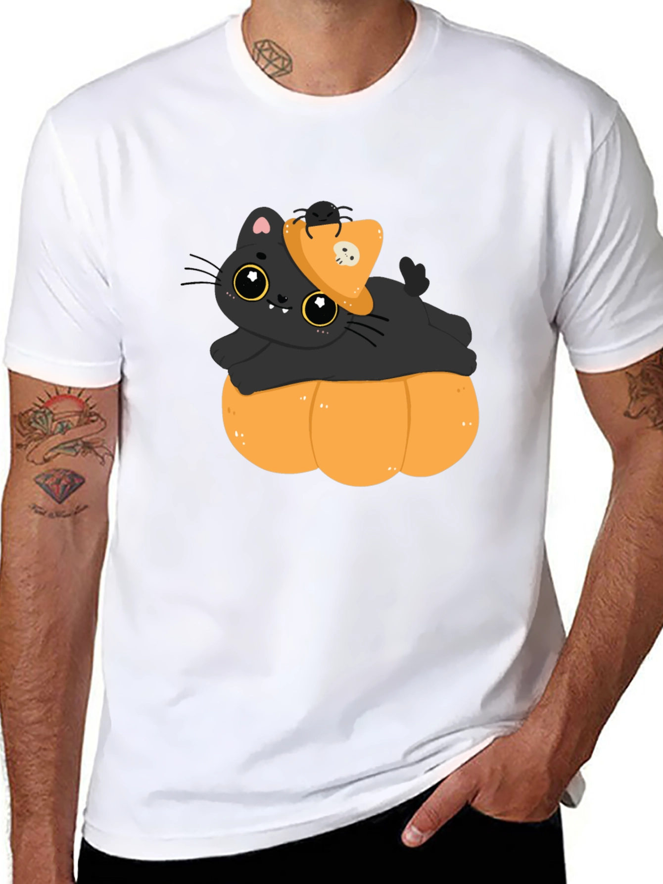 Cute Cat on Pumpkin Halloween T-Shirt