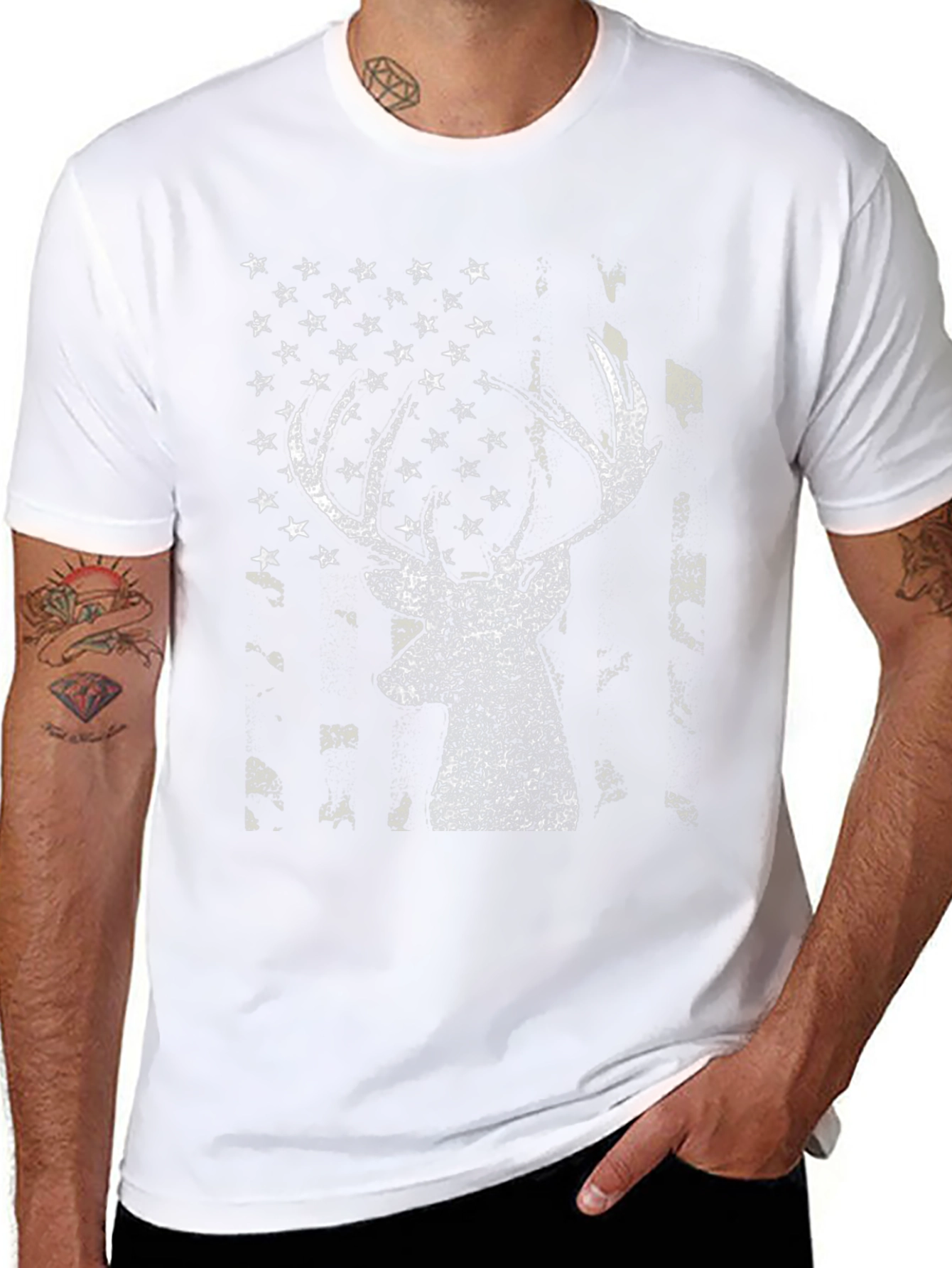 Deer American Flag Graphic Tee - Black