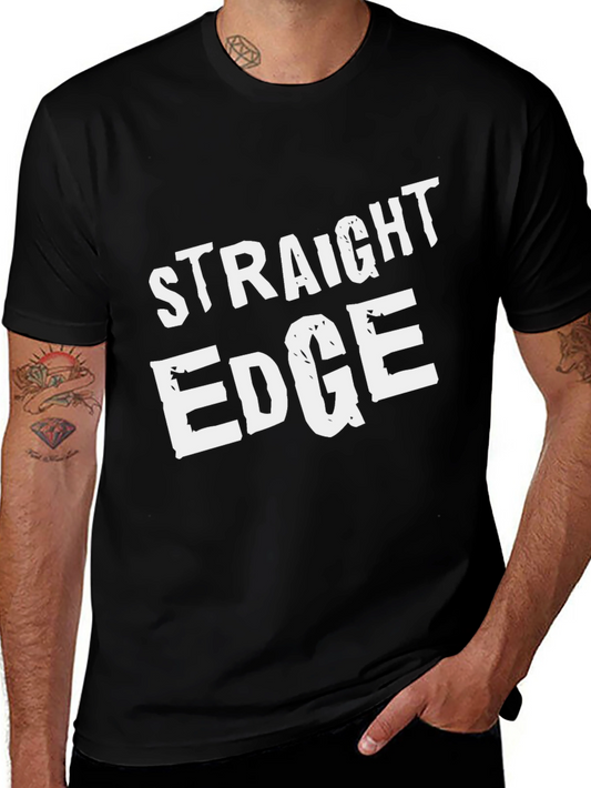 Straight Edge Black T-Shirt Crew Neck Casual