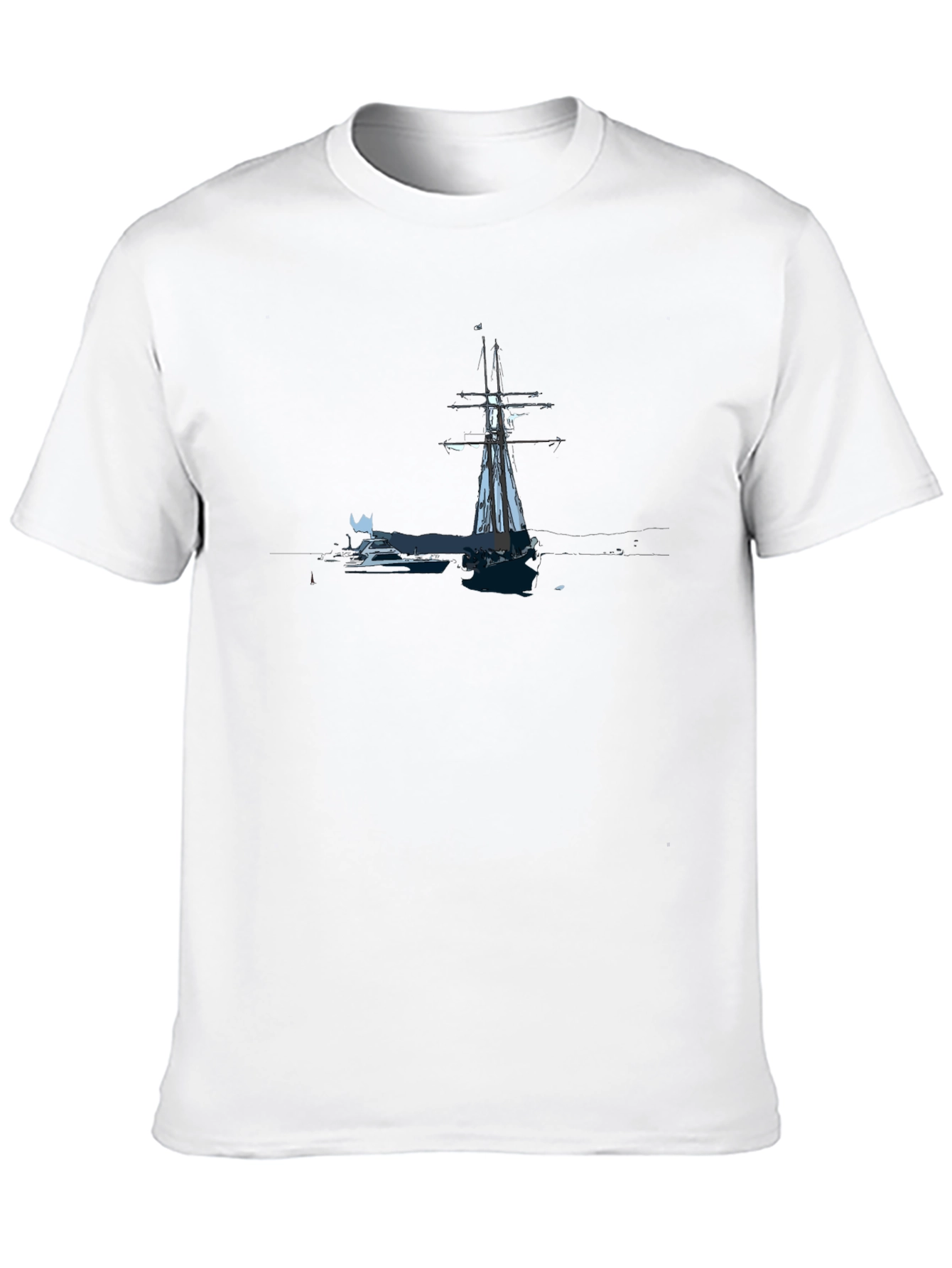Nautical Sailboat Graphic Tee - Black Cotton Blend