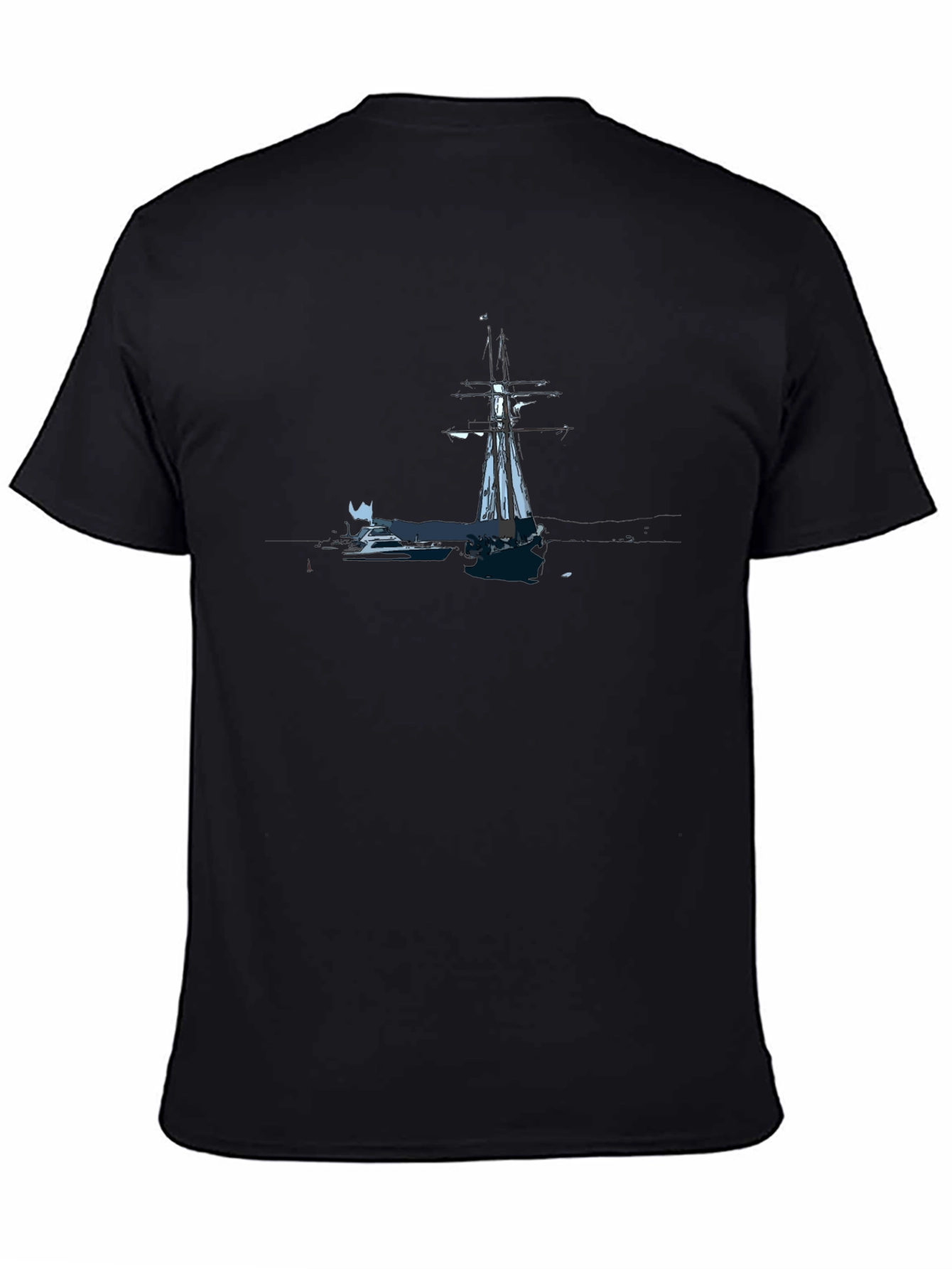Nautical Sailboat Graphic Tee - Black Cotton Blend