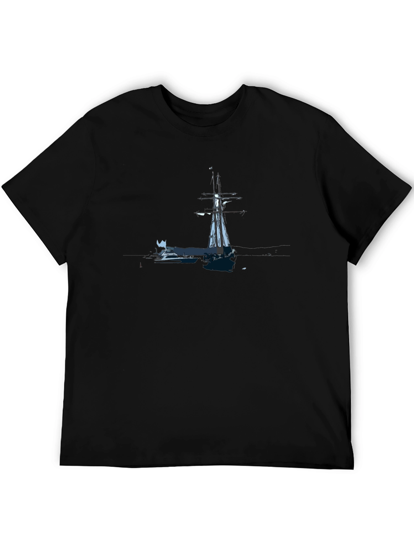 Nautical Sailboat Graphic Tee - Black Cotton Blend