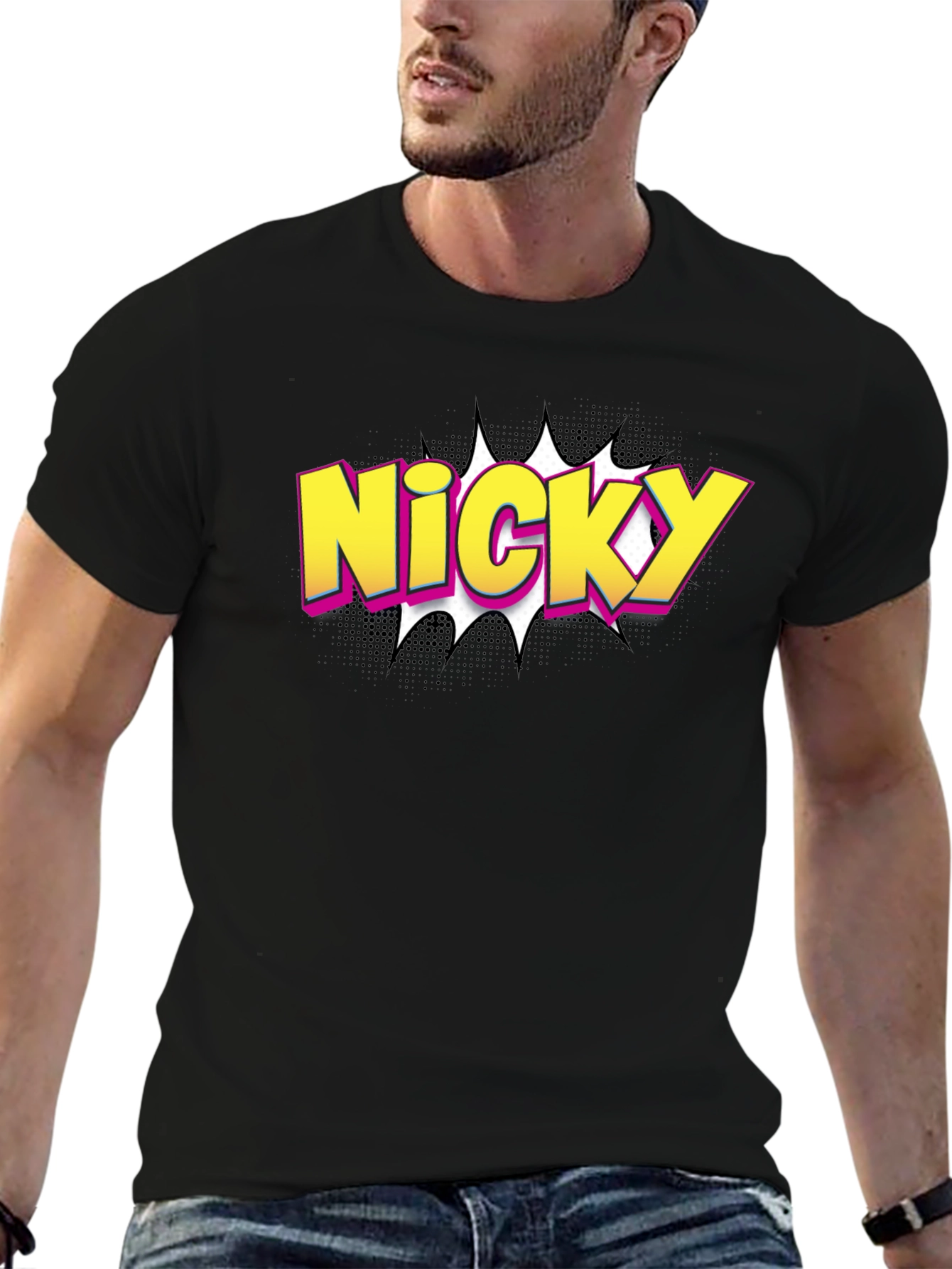 Nicky Comic Style Graphic Tee - Black